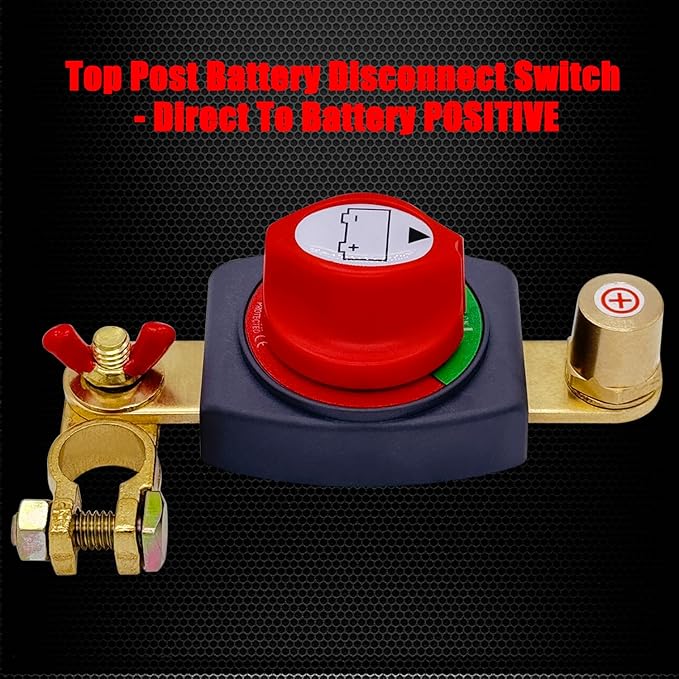 Ampper Top Post Battery Disconnect Switch 12V - 48V, Marine Battery Switch Disconnect Power Cut Off with Battery Terminal for Car RV Boat (Positive, On/Off)