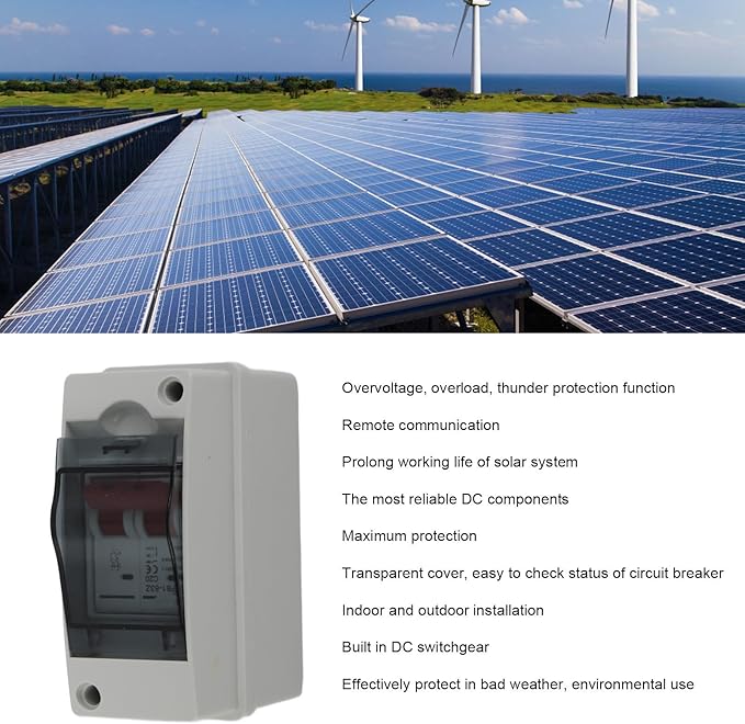 Miniature Circuit Breaker Solar DC Isolator Switch 20A for Outdoor Photovoltaic PV Solar Panels Disconnect IP65 DIN Rail Enclosure RV Breaker Box DC500V