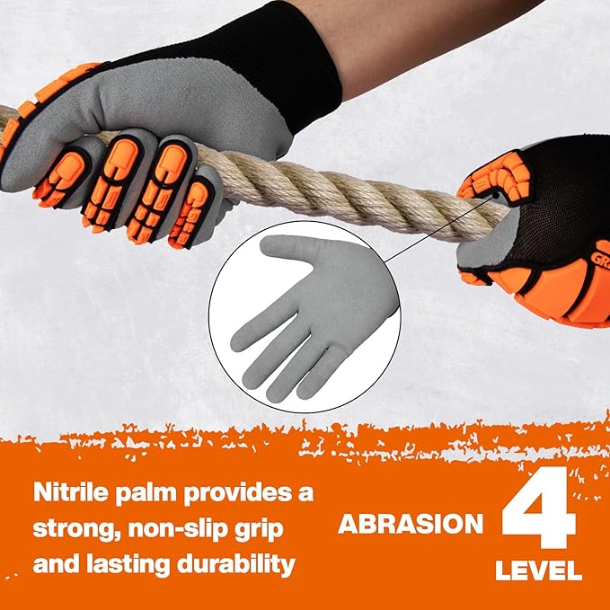 Safety Work Gloves for Men Women, Impact Work Gloves, Cut Resistant Gloves with TPR, Touchscreen Nitrile Grip Gloves