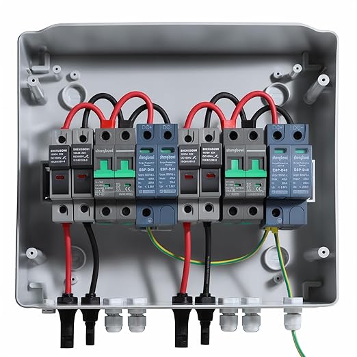 2 String Solar PV Combiner Box 2 in 2 Out IP65 DC500V 32A Circuit Breaker Surge Protector PV Fuse Solar Disconnect Switch Outdoor Waterproof Solar Panels System