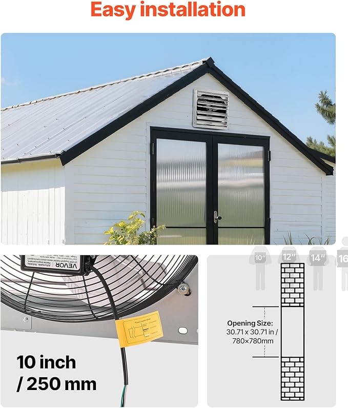 VEVOR 30'' Exhaust Fan, Wall Mounted Attic Fan with Variable Speed, 6900 CFM, Automatic Shutter, Ventilation and Cooling, Silver, Fan Only