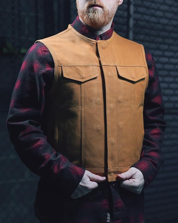 First Mfg Co - Lowside - Mens Motorcycle Biker Riding Canvas, Leather, Twill, Perforated Leather Vest