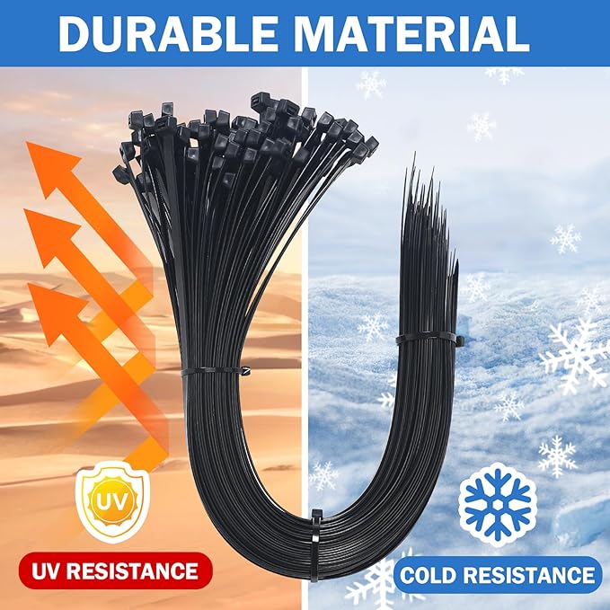 100 Pack 23 inch Extra Long Zip Ties, UV Resistant 200LBS Heavy Duty Professional Self-Locking Black Plastic Large Zip Ties for Cable Straps, Cable Management, Cord Organizer, Indoor and Outdoor