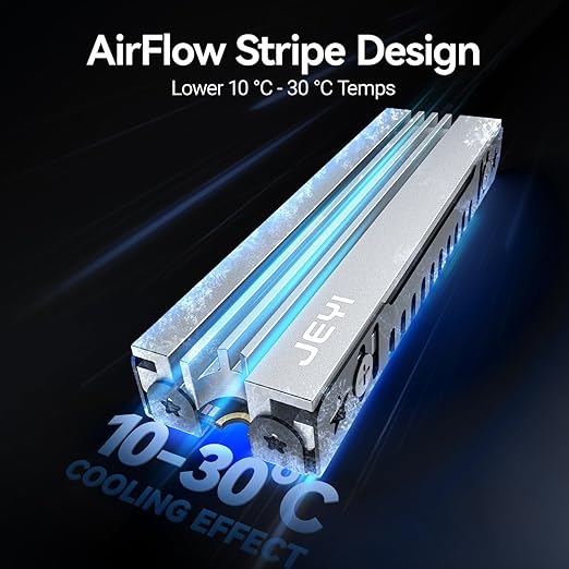 JEYI M.2 HeatSink for PS5 / mATX/MiniATX, Ultra Slim 7mm Height Low Profile Aluminum Convective NVMe Heatsink, Passive Heat Sinks with Fins, FinsCold 007-2-Pack