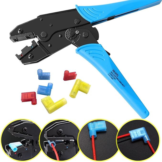 smseace Flag Terminal Crimper AWG 22-14 (0.5-2.5mm²) Electrical Crimping Tool for right angle spade connector Ratchet Terminal Crimper