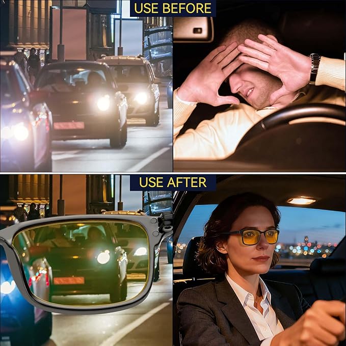 Dollger Night Vision Glasses for Driving Square Anti Glare UV400 Protection Lightweight Nighttime Eyewear for Men and Women