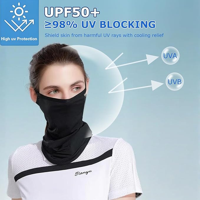 UPF 50+ Face Mask for Women & Men - Ice Silk Cooling Full Face Cover, Breathable Sun Protection Neck Gaiter
