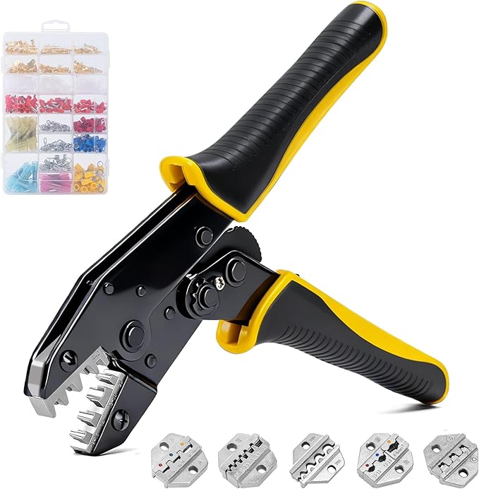 STEELITE 546PCS Crimping Tool Set with Connectors - Quick Release Ratchet Wire Crimping Tool for Heat Shrink, Insulated Nylon, Non-Insulated, Ferrule Wire End, Open Barrel Terminals, Solar Connectors