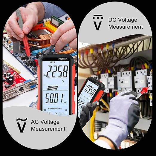 FS899C Digital Multimeter with LCD Screen, USB C Rechargeable Electrical Testing, 6000 Counts True RMS AC/DC Voltage Tester, NCV, Capacitance, Non Voltage Detector for Car, Home