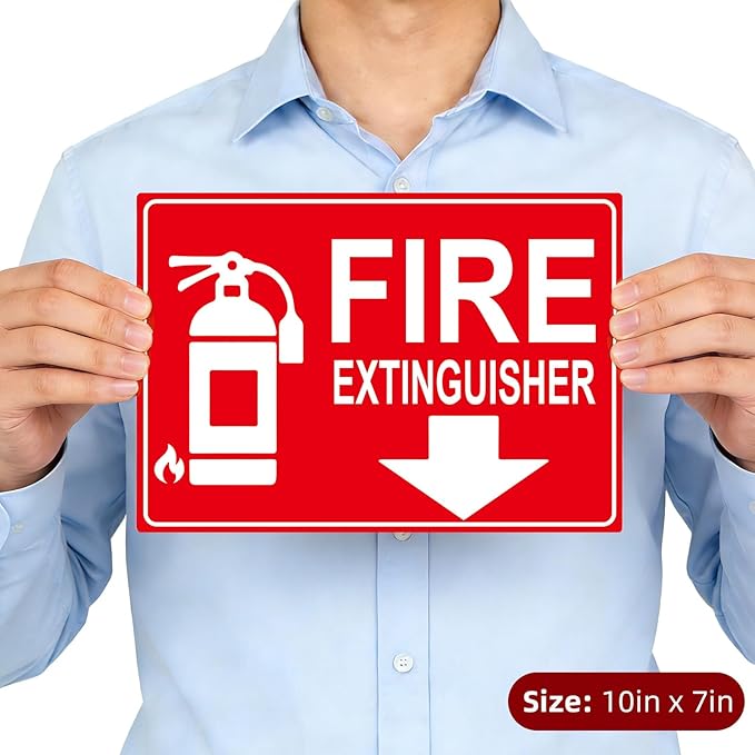 Fire Extinguisher Sign Sticker, Glow in the Dark Fire Extinguisher Signs with Arrow, 10×7 Inch 2 Pack Luminous Vinyl Safety Labels Soslina, Waterproof Indoor Outdoor for Home Office Warehouse