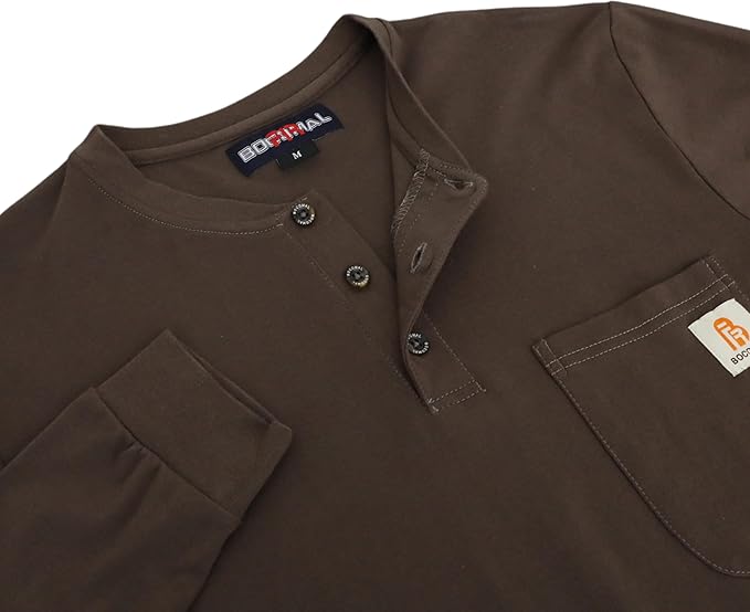 BOCOMAL FR Shirts Flame Resistant Shirt 5.5oz 100% Cotton Light Weight CAT2 Fire Retardant Henley Shirts