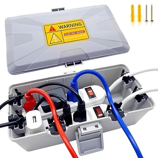 Medium Outdoor Electrical Box (10.3 x 5.9 x 3.7 in),IP54 Waterproof Extension Cord Connection Box with 6 Cable Entry Ports,Large Weatherproof Outlet Cover for Power Strip,Holiday Lights,Plug&Timer
