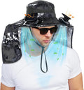Chuarry Wide Brim Sun Hat with 2 Fan Outdoor Solar Powered USB Charging Fishing Hat with Neck Flap for Men Women