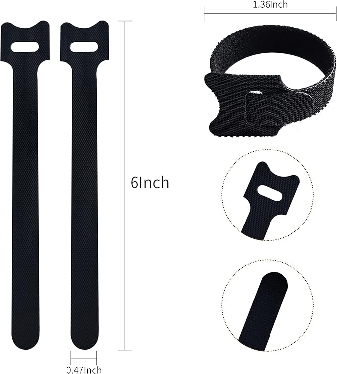 200 PCS 6 Inches Black Reusable Cable Ties, Adjustable Cord Straps, Cable Organizer, Cord Wrap and Hook Loop Cords Management