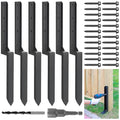 Heavy Duty Steel Fence Post Repair Stakes, Fence Post Anchor Ground Spike, for Repair Tilted/Broken Wood (6 Pack/Black