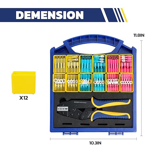haisstronica 320PCS Heat Shrink Wire Connectors Set, 22-10AWG Marine Grade Heat Shrink Electrical Connectors with 9" Crimping Tool and Organizer (3Color/15Size)