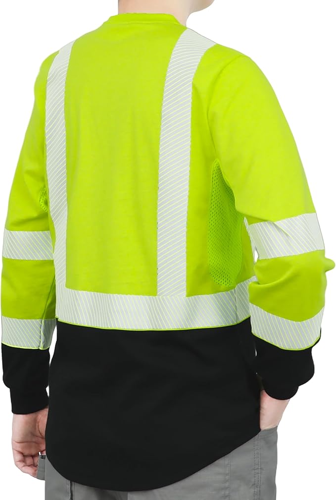 BOCOMAL Reflective FR Shirts High Visibility Summer Vented Mesh Long Sleeve Crewneck Lightweight Flame Resistant Workwear