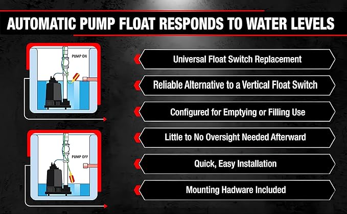 Float Switch for Sump Pump -100-Foot Water Level Sensor with Honeywell Microswitch and Adjustable Tether Length for Ground Water Bilge Pump and Water Tank – Non-Corrosive PP Casing, Rated to 13 Amps