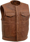 First Mfg Co - Lowside - Mens Motorcycle Biker Riding Canvas, Leather, Twill, Perforated Leather Vest