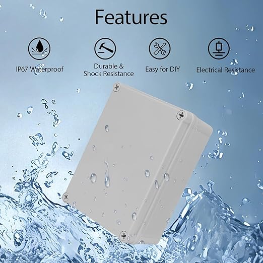 Junction Box，6.9"x 4.9"x 3" Outdoor Electrical Box with Mounting Plate, IP67 Dustproof Waterproof ABS Plastic Project Box, DIY Electrical Enclosure Gray (175x 125x 75 mm)