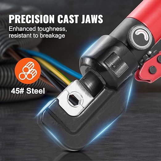 VEVOR Crimping Tool, AWG12-2/0 Copper And Aluminum Terminal Battery Lug Hydraulic Crimper, with a Cutting Pliers, Gloves, 5pcs Copper Ring Connectors, 8 x Heat Shrink Sleeves and a Blow Moulded Case