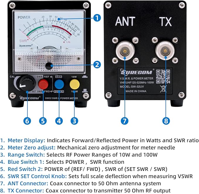 Mcbazel Surecom SW-32UV 125-525MHz 100Watt SWR & Power Meter Black