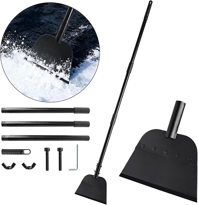 Flat Shovel, Ice Scraper & Ice Chopper, 54 Inch Garden Cleaning Scraper with Adjustable Handle, Heavy Duty Snow Shovel Tool for Driveway Sidewalk Road Outdoor Cleaning