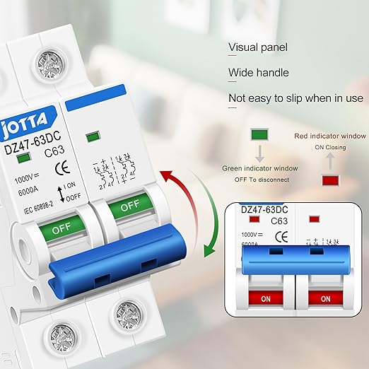 JOTTA DC Miniature Circuit Breaker,2 Poles 1000V for Solar PV System,Din Rail Installation (2 PCS 63A)