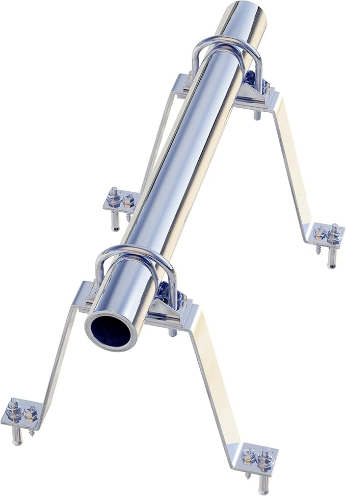 2 PCS Antenna Wall Mount with U-Bolts for 1"-2" OD Poles, Stainless Steel Double Antenna Mast Clamp Heavy Duty Mounting Kit for Antenna, Lamps, Pipes