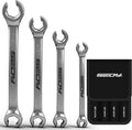 4-Piece Flare Nut Wrench Set - SAE Brake Line Wrench 1/4, 5/16, 3/8, 7/16, 1/2, 9/16, 5/8, 11/16-inch, Professional Offset Heads, Portable Organizer Pouch Included