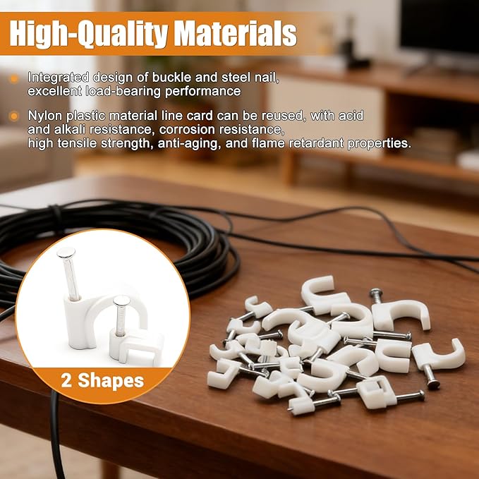mankk 630PCS Cable Clips Nail in Cable Clips Wire Clips 4/5/6/8/10mm Round & Square Ethernet Cables Wall Clips for Cords RG6 RG59 CAT5 CAT6 RJ45