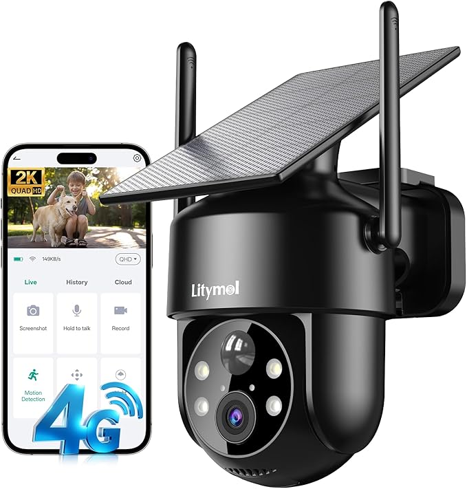 4G LTE Cellular Solar Security Cameras Wireless Outdoor,No WiFi Cameras for Home Security,2K Surveillance Camera Lenses,Spotlight Siren Alarm,AI Detection,SD/Cloud Storage, Wire-Free