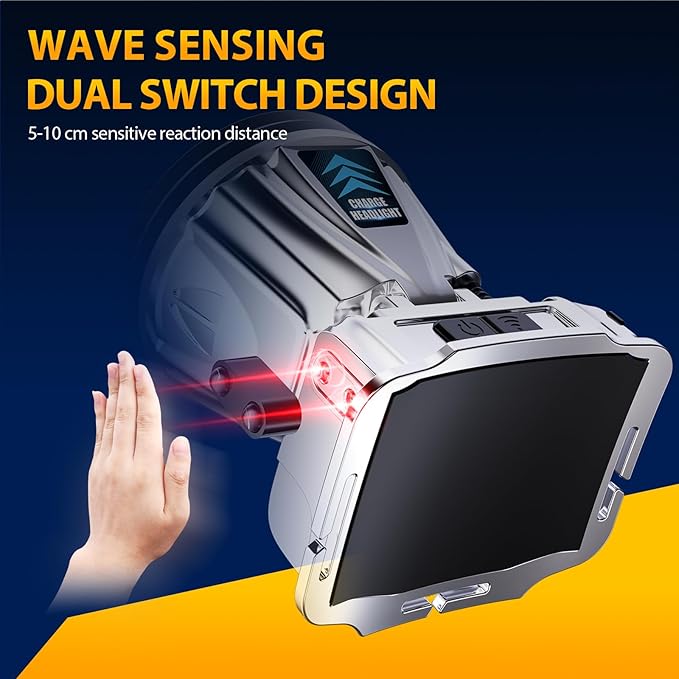 High end version Super Bright Headlamp High Power Headlight LED Rechargeable Motion Sensor Hunting head lamp Flashlight Spotlight Waterproof Light for Outdoor Fishing Camping Hiking New upgrade