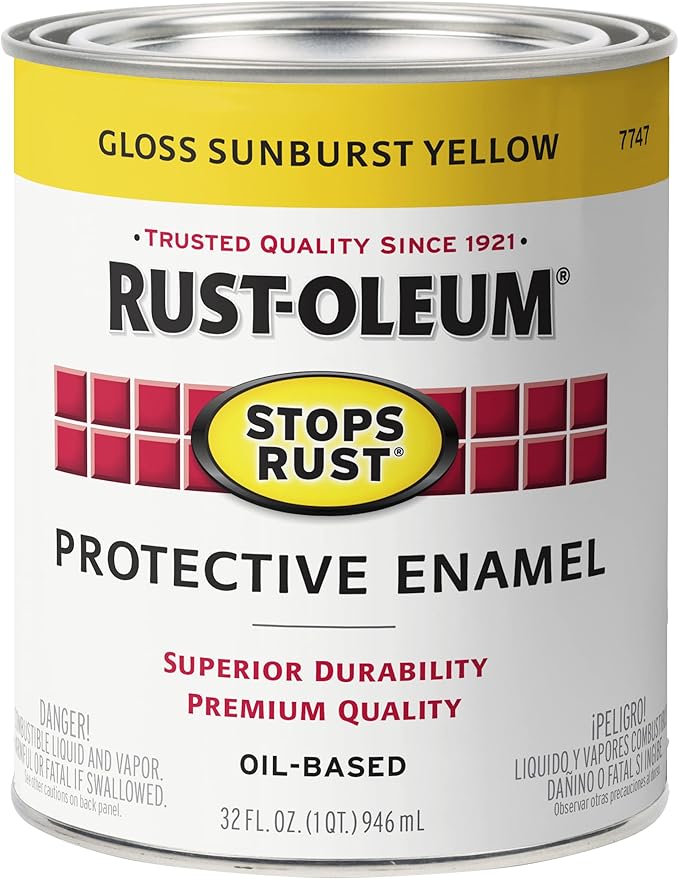 Rust-Oleum 7747502 Stops Rust Brush On Paint, Quart, Gloss Sunburst Yellow, (Pack of 1)