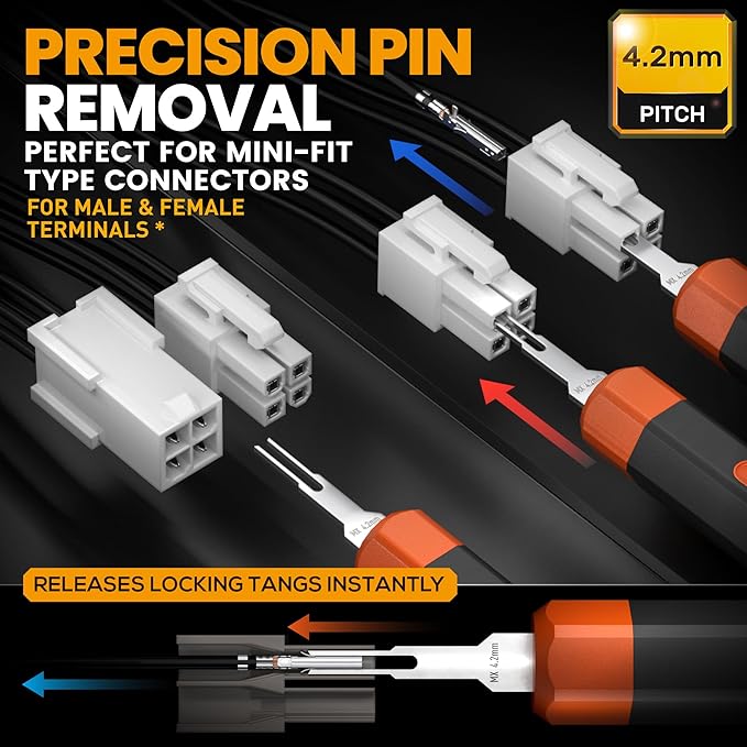 SOMELINE Mini-Fit Jr Connector Crimping Tool Kit, 2-24 Pin 4.2mm Connectors Set, 16-24 AWG Pins, Pin Extractor, Crimper & Stripper, Compatible with Molex, for PC Power, ATX, GPU PCIe, 3D Printer & DIY