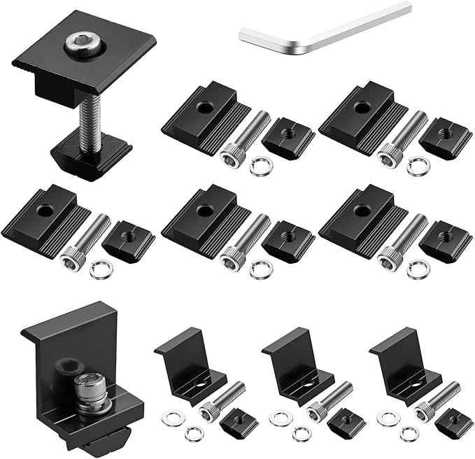 Anbte 10 PCS Solar Panels Brackets 40mm, Aluminium 6 x T-Shaped Mid Clamps + 4 x End Clamps, Solar Panel Mounting Brackets for Metal, Tin, Flat, Sheet Roofs, RV, Black