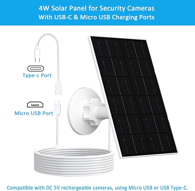 Zivif USB Solar Panel for Security Camera, 4W Solar Charger for Rechargeable Battery Camera, IP66 Waterproof, 360° Adjustable Mount, 9.8FT/3M Cable