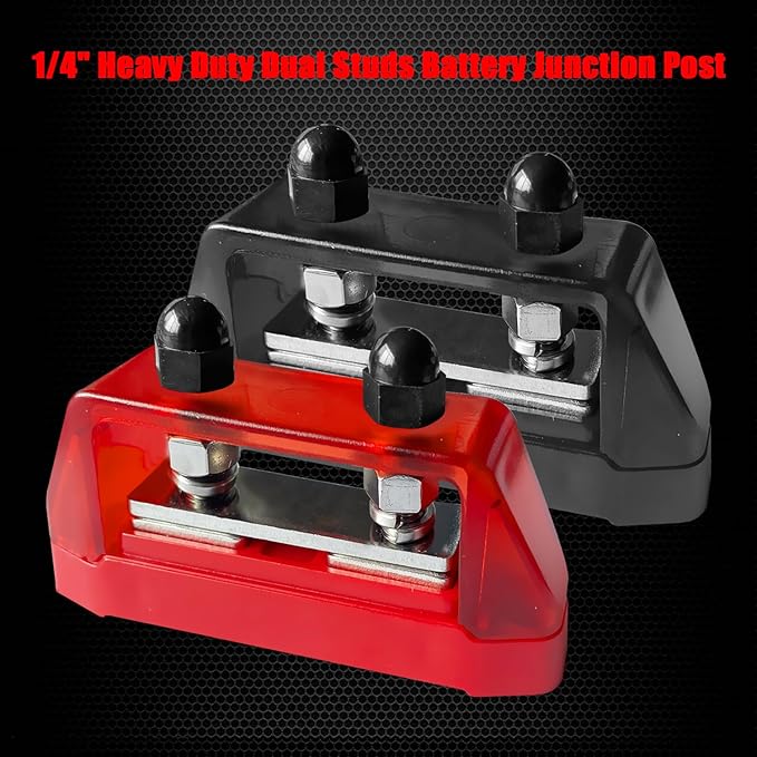 Ampper 1/4" Power Distribution Block Bus Bar 12V 150A, Dual Studs M6 Busbar Battery Junction Post Distribution Block for Car and More (W/Cover, Red and Black)