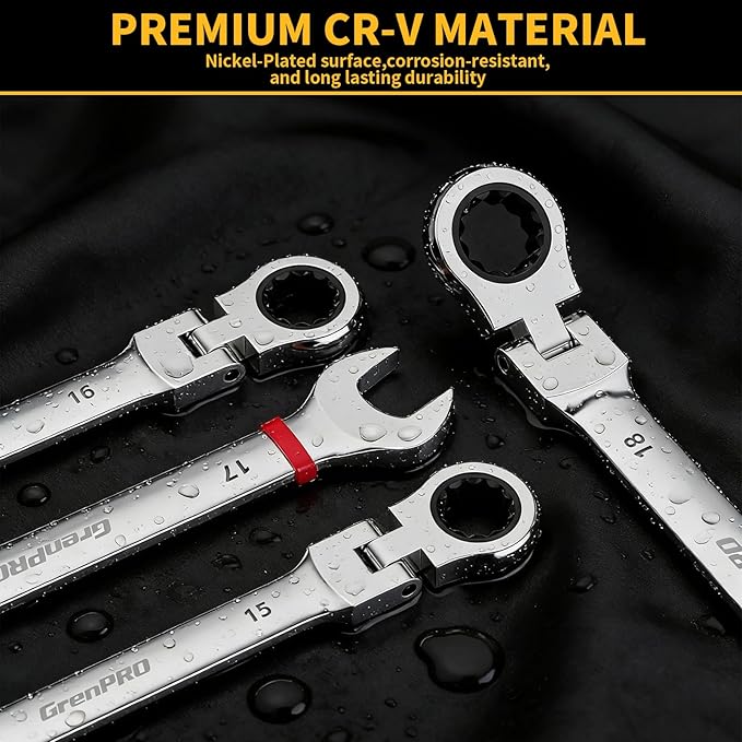 23PCS Flex-Head Ratcheting Wrench Set, Combination Ratchet Wrenches Set Metric and Standard & SAE with Organizer Box, 6-18mm & 1/4" to 3/4" with Color Ring, CRV Socket Mechanic Tools Sets