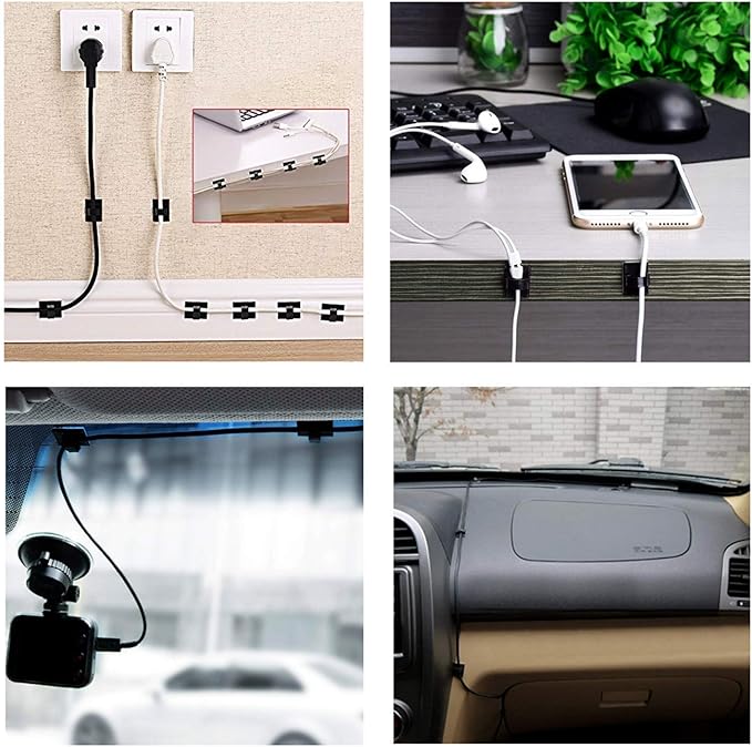 Adhesive Cord Organizer, Management 3M Cable Ties Wire Clips Organizer Cable Clamp Holders for Desk Car Tables PC Laptop TV Home Office Walls (0.80"x0.6", 100pcs, Black)