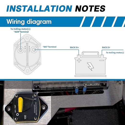 GLOSO Circuit Breaker Switches Manual Reset Waterproof Audio Radio Solar System Boat Truck Marine Automotive Stud 5/16“ Panel Mount 250A