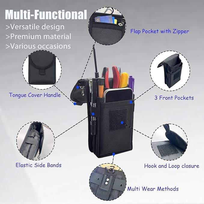 Belt Tool Pouch,Tactical Utility Pouch, Heavy-Duty Nylon EDC Multitool Organizer,Cell Phone Holder, Multi-Pockets Tool Holster Sheath Bag for Electricians Handymen Work Maintenance Dailylife Hiking