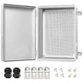 LeMotech Electrical Box, IP67 Waterproof Hinged Cover Stainless Steel Latch Junction Box, ABS Plastic Electrical Enclosure with Mounting Plate,Wall Brackets, Cable Glands,19.6"x15.7"x7.8",Grey