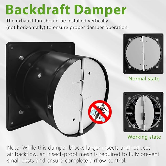 8 Inch Exhaust Fan,530CFM Kitchen Exhaust Fan with Speed Controller,110V 80W Wall Mounted Vent Fans with Damper for Shop, Smoking Room, Industrial Ventilation Use (8-inch Black)