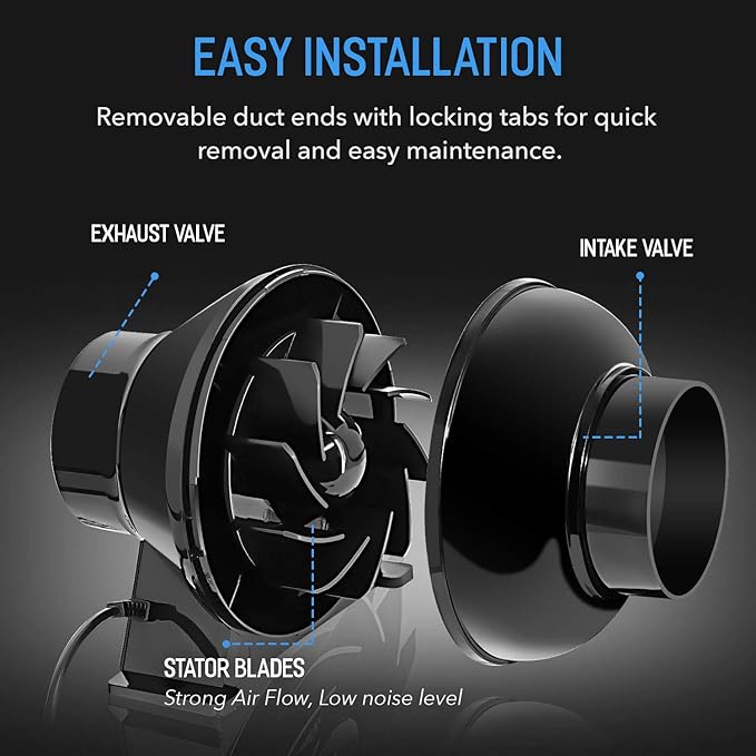 iPower 4 Inch 195 CFM Inline Duct Ventilation Fan Air Circulation Vent Blower for Grow Tent, 4", Black