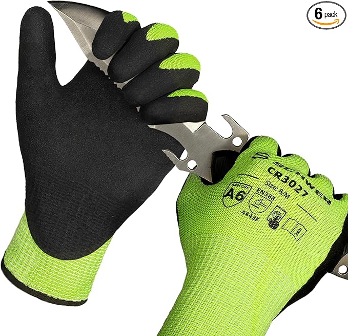 Schwer 6 Pairs Cut Resistant Work Gloves ANSI A6/A7 (Send Randomly) Cut Proof Glove CR3027, Touchscreen, Working Gloves Used for Woodworking, Glass Cutting, Warehouse, Construction, Car Repair, M