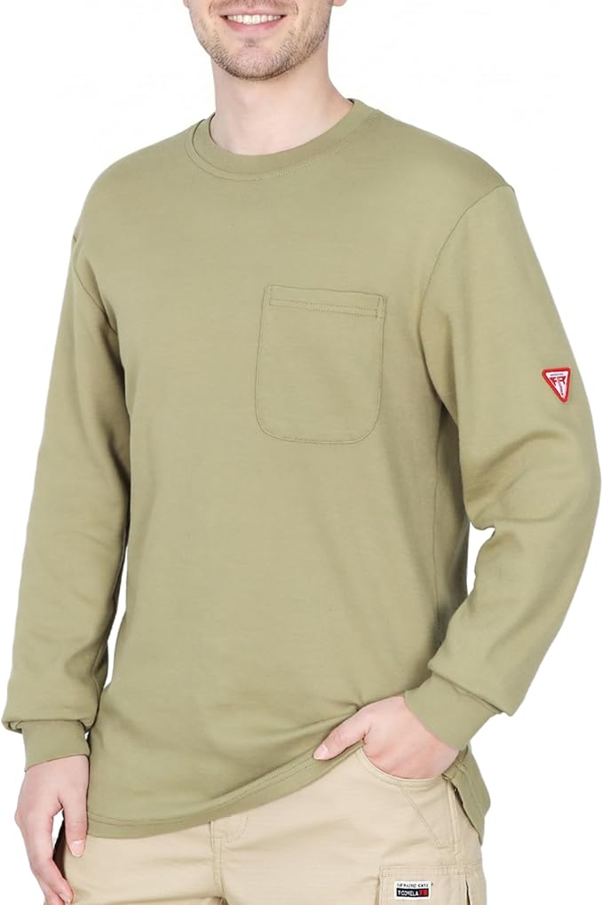 TICOMELA FR Shirts for Men Flame Resistant Shirt NFPA2112/CAT2 7oz Fire Retardant Men's Long Sleeve Henley Shirts