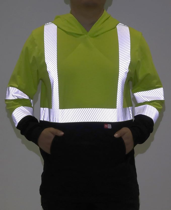 TICOMELA FR Shirts Pullover High Visibility 6oz Lightweight Hi vis Flame Resistant Reflective Hooded Work Shirt