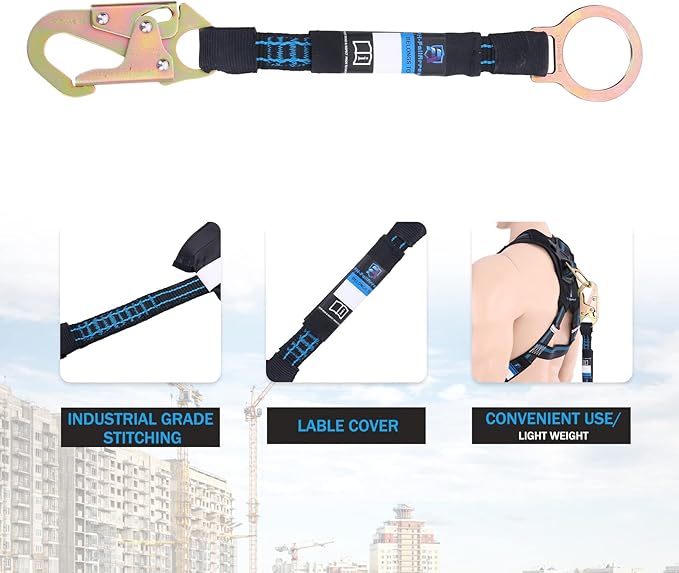 18 Inch D Ring Extender with Galvanized Steel Self Locking Snap Hook and O Ring，Heavy Duty Fall Protection Safety Harness Extension Lanyard，For Construction & Roofing, OSHA/ANSI Compliant