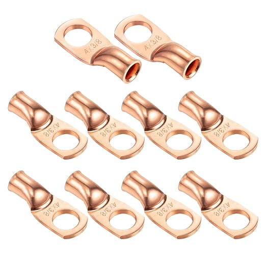 Ampper Heavy Duty Copper Wire Lugs, UL Eyelets Ring Crimp Copper Terminal Connectors for Battery Cable Ends and More (4 Awg, 3/8" Ring, 10 Pcs)